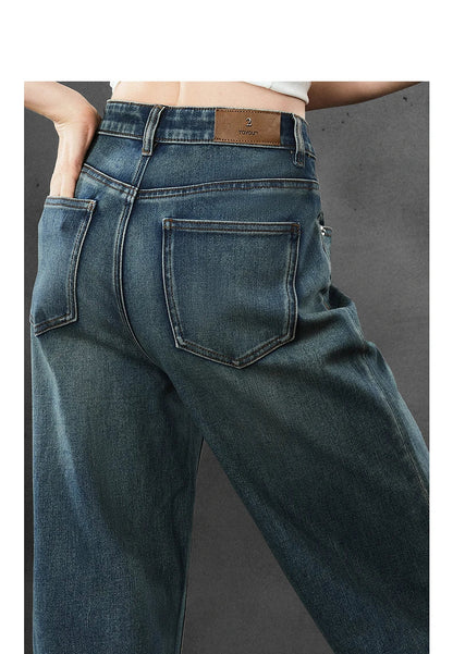 Women Denim Jeans 2025 Autumn New Lycra Stretch Straight Wide Leg Long pants