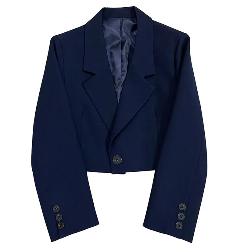 New Korean Cropped Blazers Women Autumn Solid Simple Single-Button Outwear All-match Long Sleeve Office Lady Suit Jackets