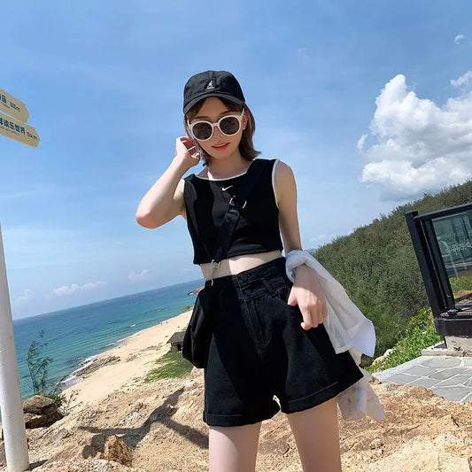 Vintage Casual Elegant Fashion Sexy Wide Leg Korean High Waist Summer Women's Jean Denim Shorts Female Clothing Short Pants