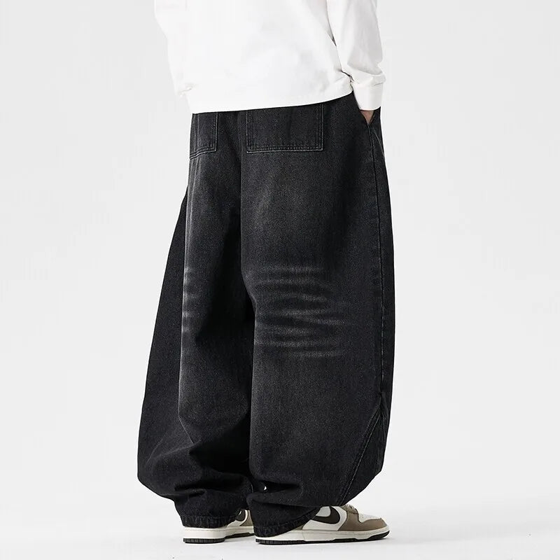 Men'S Plus Size Jeans Japanese Retro Hong Kong Style Jeans Loose Casual Wide Leg Pants Casual Pants Hip-Hop Pants
