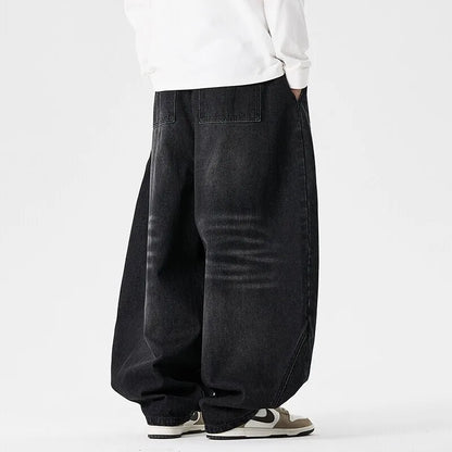 Men'S Plus Size Jeans Japanese Retro Hong Kong Style Jeans Loose Casual Wide Leg Pants Casual Pants Hip-Hop Pants