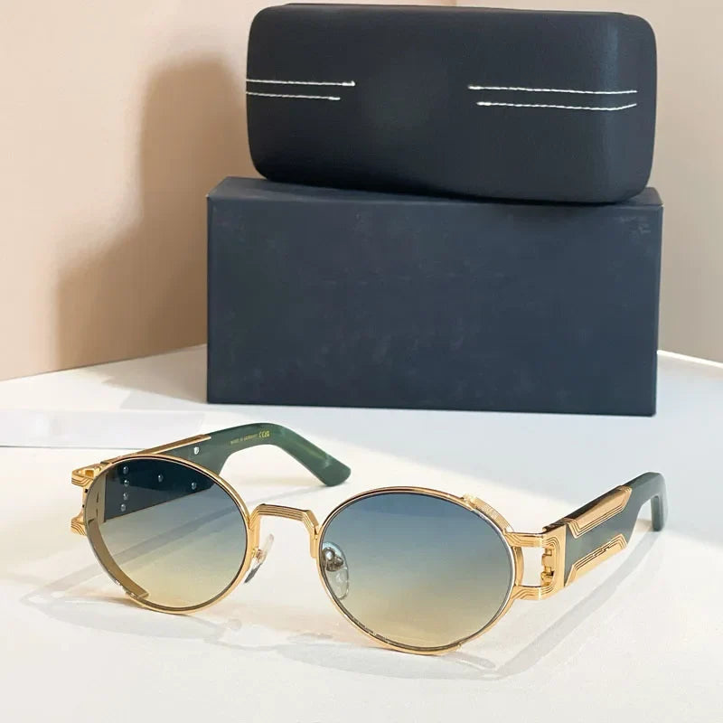 Oval Designer Sunglasses for Men Women Small Frame Alloy Acetate Germany Brand Design High Quality UV400 Classical Eyeglasses