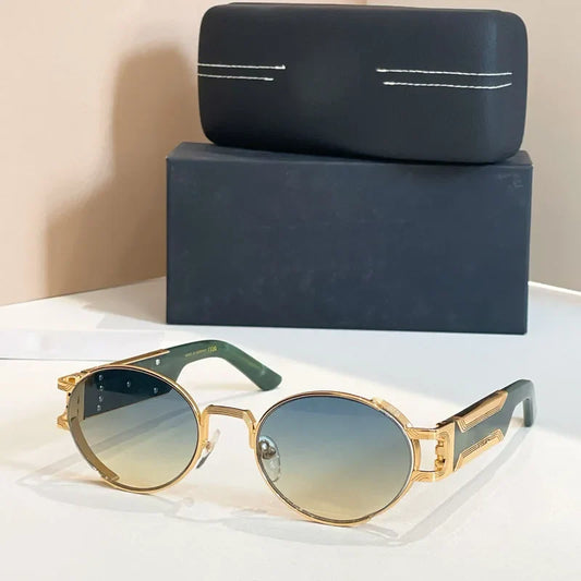 Oval Designer Sunglasses for Men Women Small Frame Alloy Acetate Germany Brand Design High Quality UV400 Classical Eyeglasses