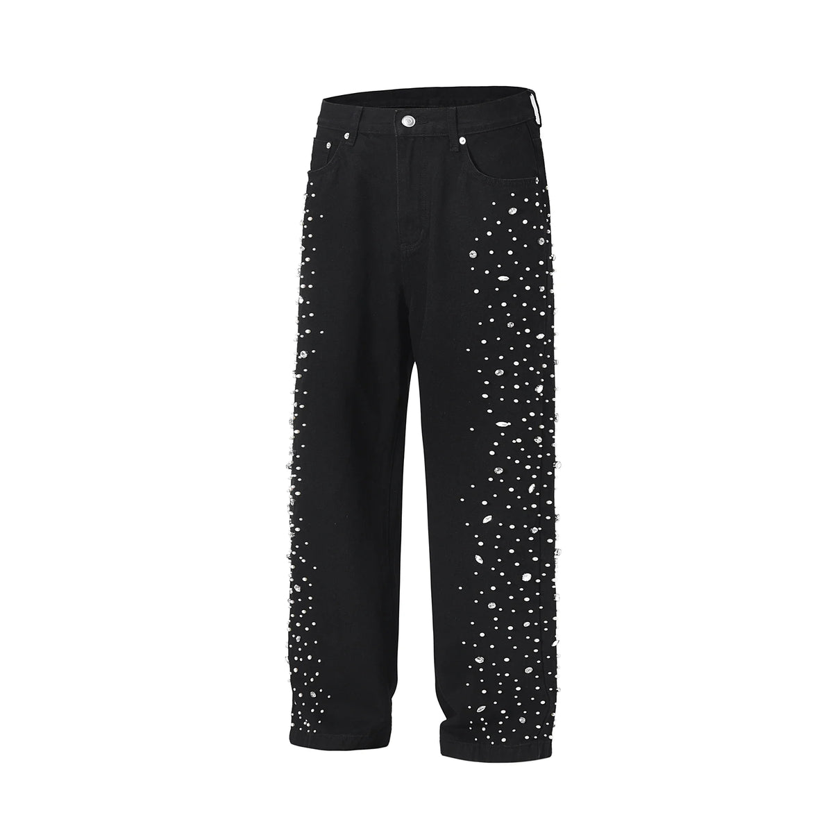 Full Rhinestone Print Washed Blue Baggy Jeans Mens and Women Ropa Hombre Streetwear Solid Casual Denim Trousers Loose Cargos