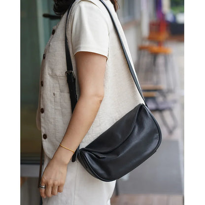High Quality Genuine Leather Crossbody Luxury Handbag for Women, Large Capacity Shoulder Bag, Cowhide Retro Fashion Saddle Bag