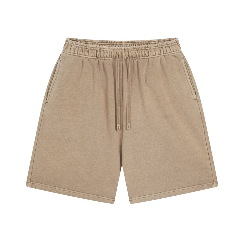 Fashion Summer Men 420gsm Washed Cotton Shorts Retro Unisex High Street Terry Knee Length Short Pants Streetwears HY0845