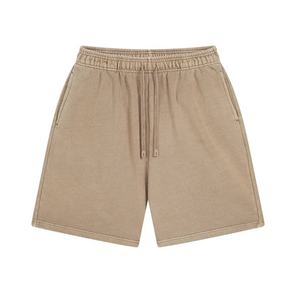 Fashion Summer Men 420gsm Washed Cotton Shorts Retro Unisex High Street Terry Knee Length Short Pants Streetwears HY0845