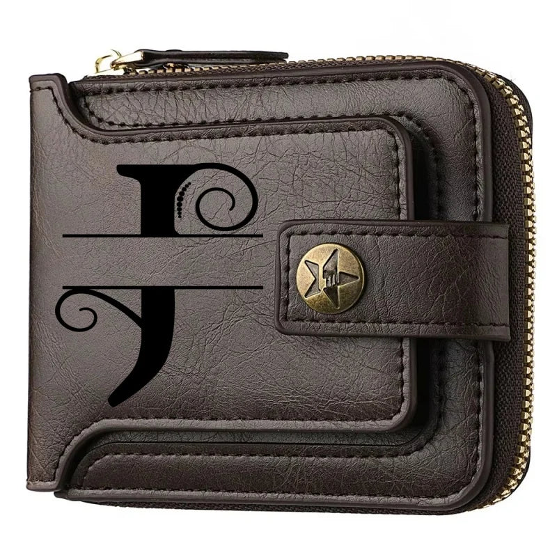 Men's Custom Wallet - Personalized Artificial Leather Men's Engraved Name and Letter Wallet, Father's Day Dad Gift, Brown