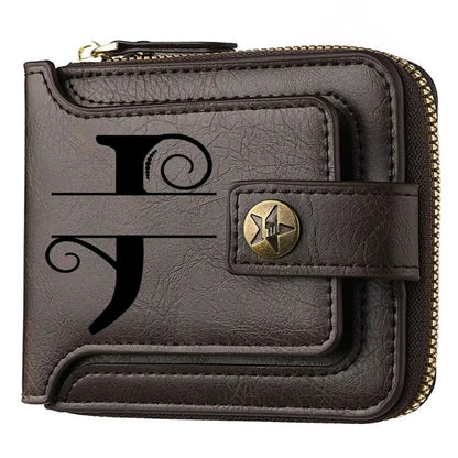 Men's Custom Wallet - Personalized Artificial Leather Men's Engraved Name and Letter Wallet, Father's Day Dad Gift, Brown