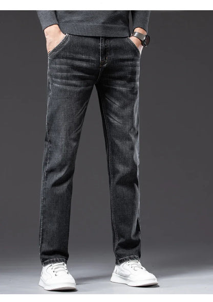 New Men's Slim Straight Elastic Jeans Fashion Business Casual Comfortable Soft Denim Trousers High Quality Mens Designer Clothes