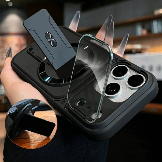 Fold Stand Magnetic Armor Case for iPhone 17 Air 16 15 14 Plus 13 12 11 Pro Max For Magsafe Camera Holder Lens Protection Cover