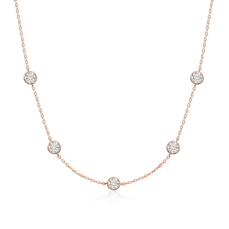 18k Plated 2.5CTTW Classic Bubble Moissanite Necklace for Women Sparkling Pendant Sterling Silver 925 Chain Wedding