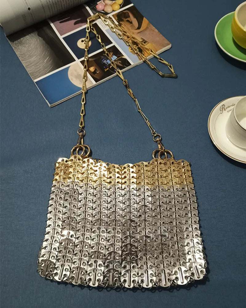 Women's Bag Designer Handbag Aesthetic Bags Hand Woven Metal Gold Silver Splicing Clutch Luxury Holiday Shoulder Bag Tote Bag
