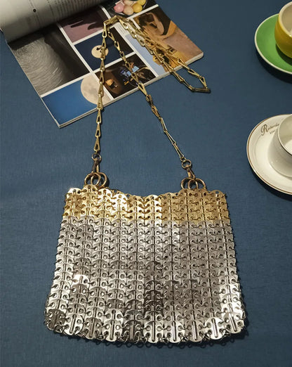 Women's Bag Designer Handbag Aesthetic Bags Hand Woven Metal Gold Silver Splicing Clutch Luxury Holiday Shoulder Bag Tote Bag