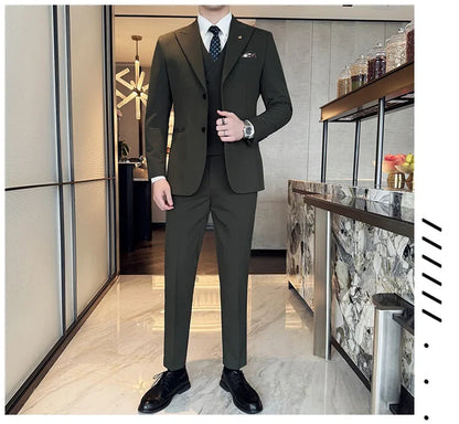 Slim-Fit Three-Piece Set Korean Style Two-Button Groomsmen Formal Wedding Business Suit Handsome Groom Best Man Dress High-