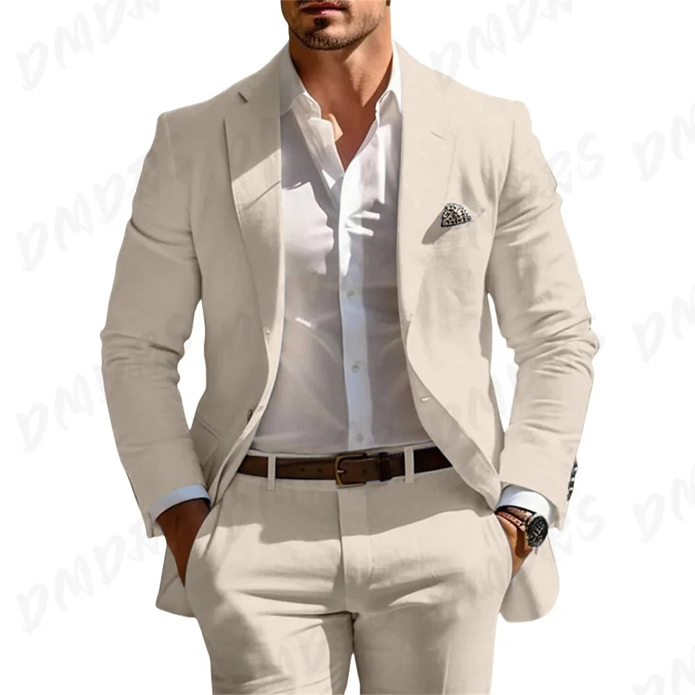 Classic Summer Men's Suit 2PCS For Wedding Formal Solid Suit Including Jacket Pants For Party Classic Occasion Clothing