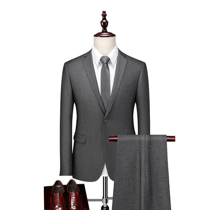 High-quality men's fashionable, stylish, versatile and trendy business casual solid color professional work suit set of two piec
