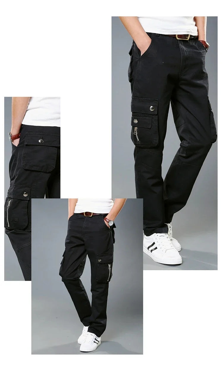 Winter Cargo Pant Men Straight Leg Fit Brushed Trouser Male Cotton Fleece Lined Warm Pocket Work Black Elegant Military Tactical