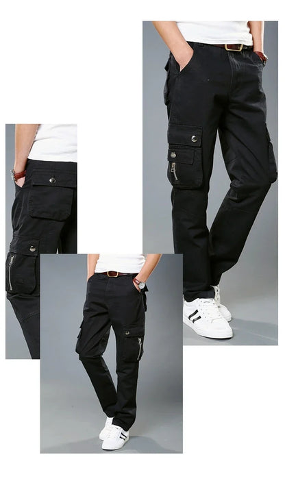 Winter Cargo Pant Men Straight Leg Fit Brushed Trouser Male Cotton Fleece Lined Warm Pocket Work Black Elegant Military Tactical