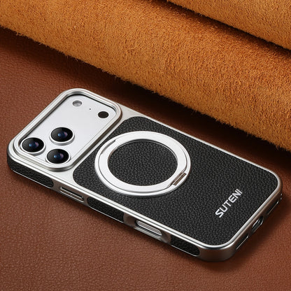 Faux Leather Magnet Wireless Charging Phone Case 360° Rotating Stand Ring Buckle Frosted Feel For iPhone 17 Pro Max 16 15