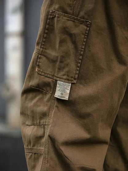 Japanese Vintage Cargo Pants Men Premium Cotton Loose Fit Straight Leg American Fashion Casual Trendy Streetwear Long Workwear