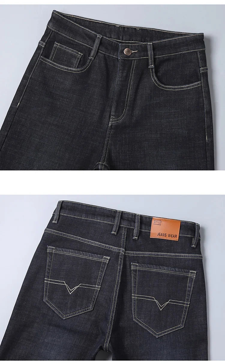 Men New Winter Classics Fleece Thick Warm Jeans Men's Loose Straight Elastic Denim Pants Casual Plush Trousers Large Size 28-40