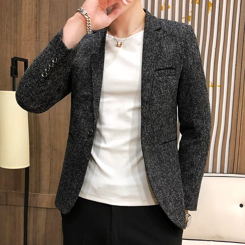 Solid Color Men's Fashion Casual Outdoor Gentleman Business Wedding Trend Slim-fit Formal Dress British Style Wedding Blazer