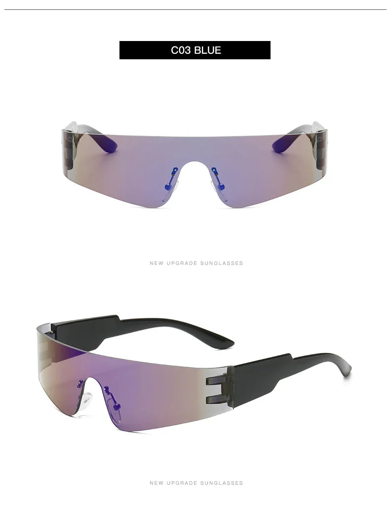Cycling Punk One Piece Sunglasses Women Goggle Mirrored Y2K Sun Glasses Men 2000'S Wrap Around Eyeglasses Fashion Eyewear