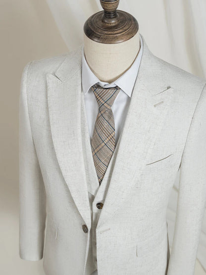 Turkish Style 3-Piece Set (Jacket + Vest + Pants) Elegant Men's Suit Beige Man Jacket Slim-Fit Full Men's Suit Business Office