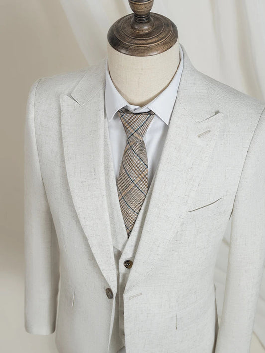 Turkish Style 3-Piece Set (Jacket + Vest + Pants) Elegant Men's Suit Beige Man Jacket Slim-Fit Full Men's Suit Business Office