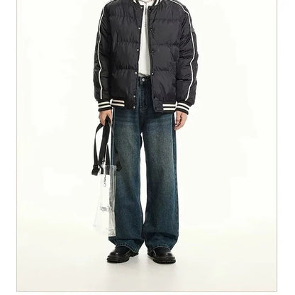 Men Classic Straight Leg Casual Jeans Male Brand Wide Leg Black Denim Pants Simple Vintage Outside High Street Denim Trousers