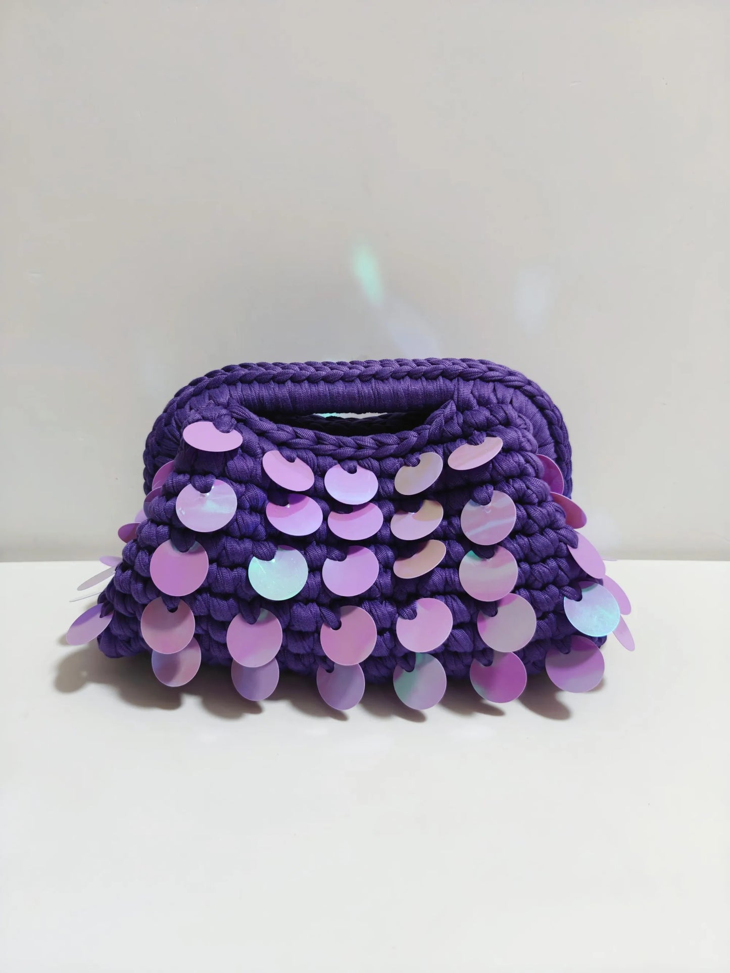 Yingzi Small Sequin Crochet Cluth Bag with Shine Paillettes Handmade Evening Bag Makeup Bag