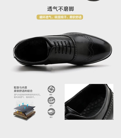Men's Black Brogue Oxford Shoes Formal Dress Shoes for Business Wedding Red Sole Comfortable Lace-up Footwear