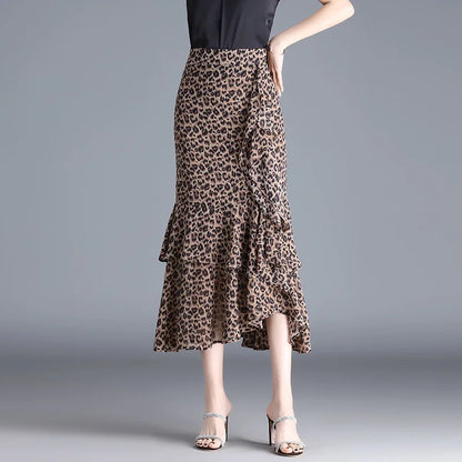 Fashion Irregular Fishtail Chiffon Skirts Elegant High Waist Summer Luxury Party Skirt Female Ruffles Long Skirts