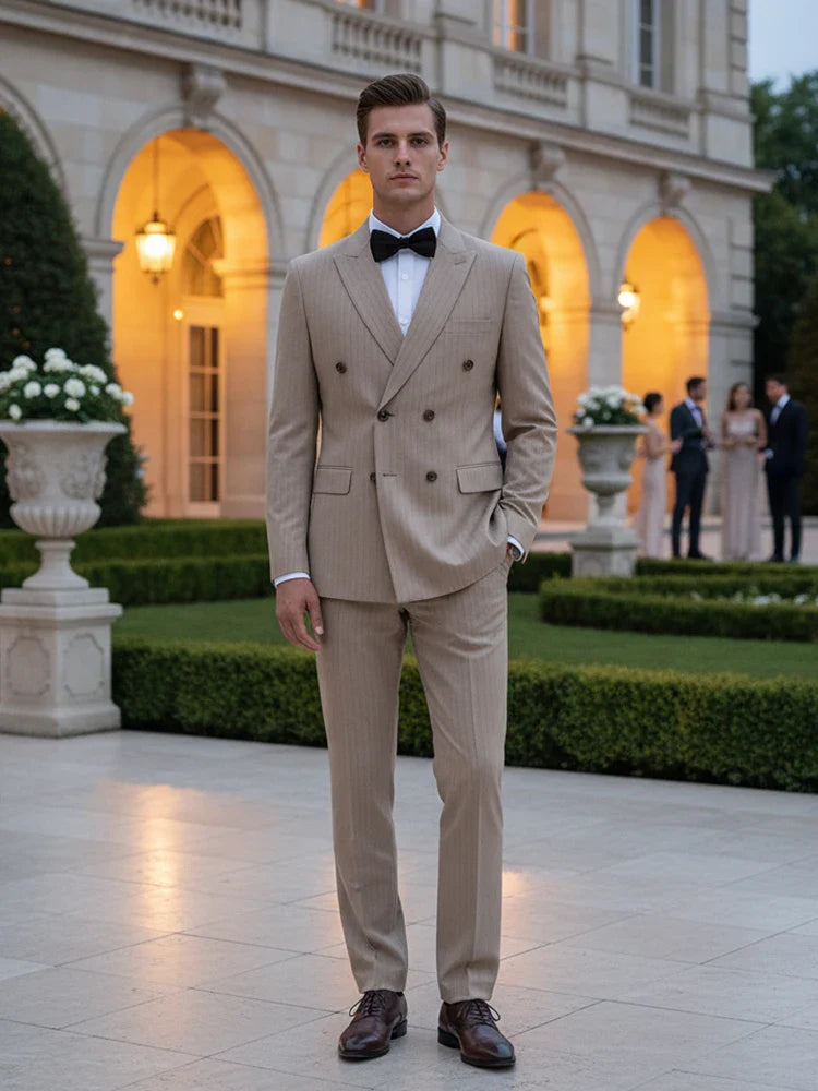 High Quality Striped Suits for Men Slim Fitting Luxury Man Clothing Elegant Mens Suit Wedding Trends Costumes