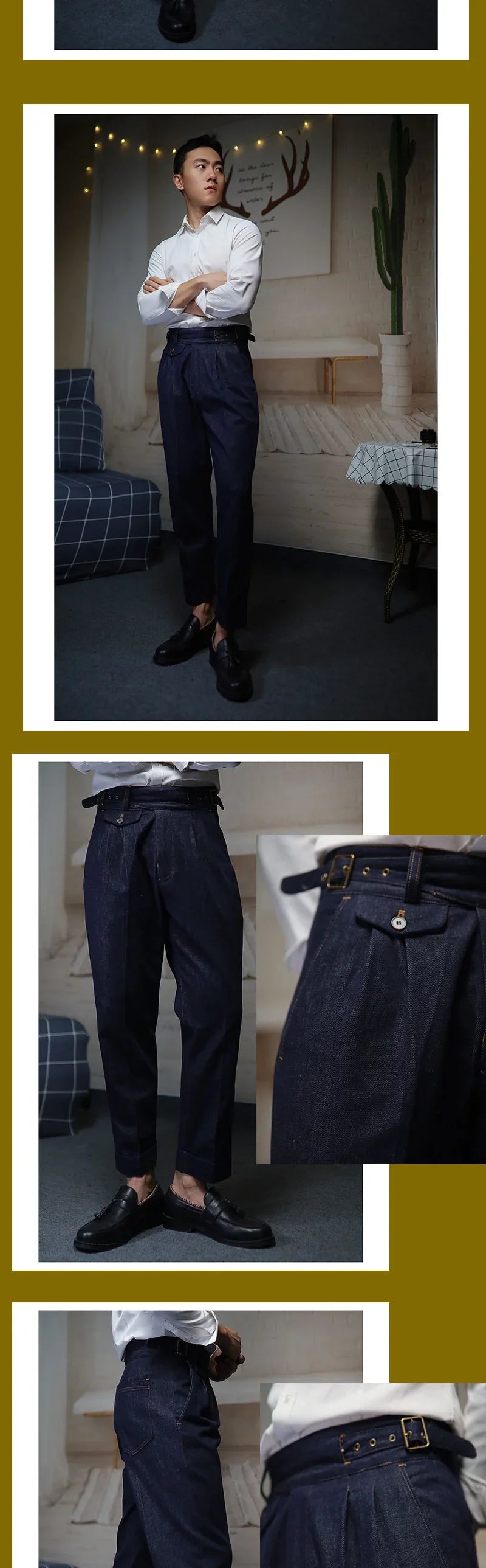 Gurkha men's vintage denim denim pants Europe and the United States Slim Western pants Tibetan nine-minute pants