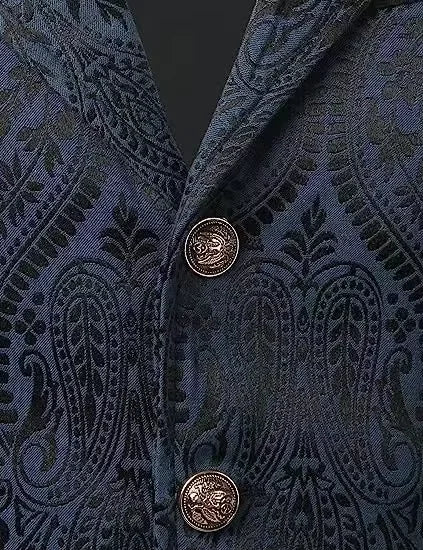 Victorian Floral Jacquard Men Suit Vest Formal Business Lapel Single Breasted Slim Fit Waistcoat Wedding Banquet Party Tops