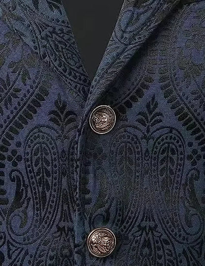 Victorian Floral Jacquard Men Suit Vest Formal Business Lapel Single Breasted Slim Fit Waistcoat Wedding Banquet Party Tops