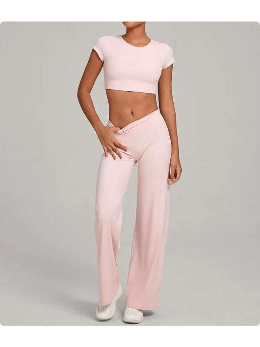 Tight-Fitting Backless Yoga Quick-Drying Straight-Leg Pants Sports Fitness Running Two-Piece Set for Women Gym Workout Yoga Suit