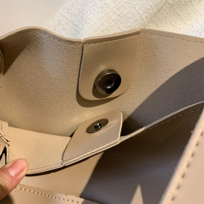 High Quality Soft Leather Woman Casual Tote Shopper Solid Color Handbags Large Capacity Single Shoulder Bag with Outer Pocket