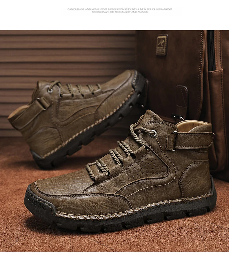 Men's Hand-stitched Boots Plus-size Casual Shoes Comfortable Soft Ankle Boots Outdoor Non-slip Wear Boots