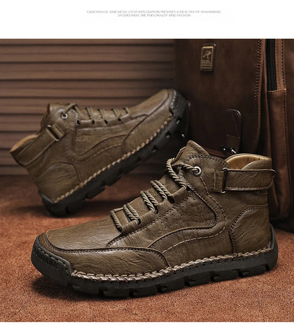 Men's Hand-stitched Boots Plus-size Casual Shoes Comfortable Soft Ankle Boots Outdoor Non-slip Wear Boots