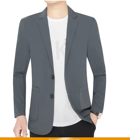 Brand Summer Men Blazers Gray Solid Color Thin Anti Wrinkle Quick Drying Soft Business Suit Blazer Jacket for Man