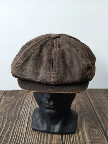 XL 60cm Waxed Paper Newsboy Cap - Men's Windproof Octagonal Beret, All-Season Durable Work & Casual Hat