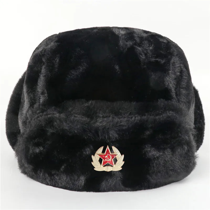 Men Women Ear Flap Hat Winter Full Fur Warm Outdoor Hat Windproof Cold Resistant Thickened Thermal Headwear for Cold Weather