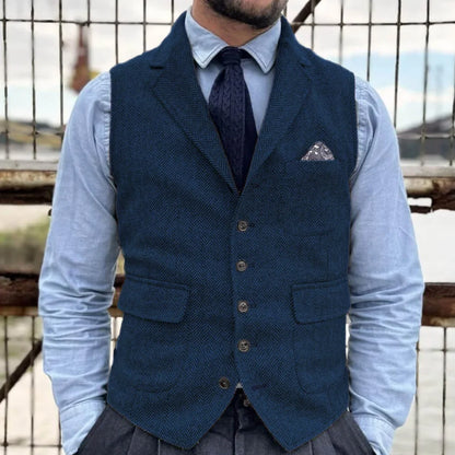 Men Vest Khaki Herringbone Single Button With Lapel Waistcoat For Banquet Party Business Office Work Casual Daily Men Suit Vest