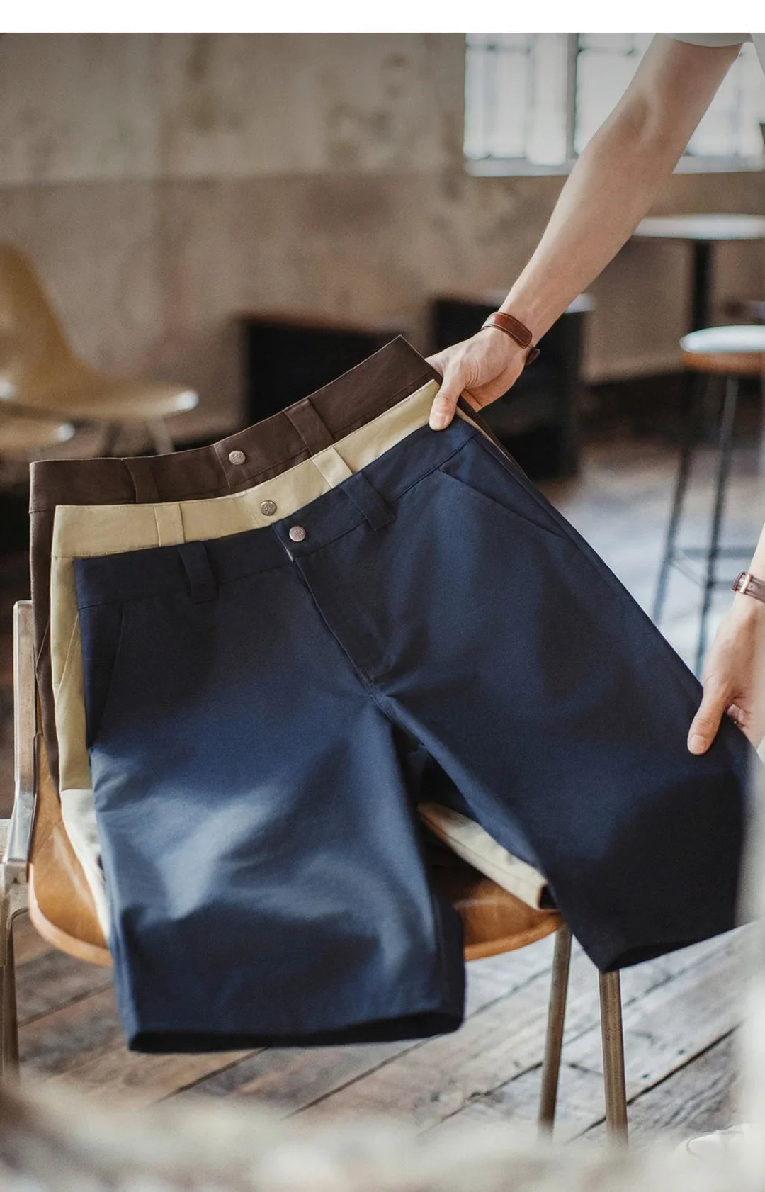 Men's 718 Summer Casual Shorts Japanese Style Solid Color Loose Fit Straight Leg Zipper Fly Commuter Workwear Pants