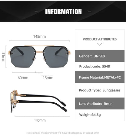 Semi-Rimless Sunglasses For Men Vacation Square Sunglasses Women Trendy Vintage Fashion Glasses Gafas De Sol Hombre Zonnebril