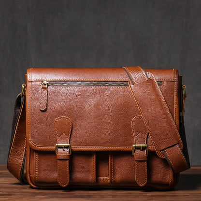 Vintage Crazy Horse Leather Messenger Bag Men's Genuine Luxury Sling Shoulder Bag Office Briefcase Crossbody 12.9 Inch Ipad