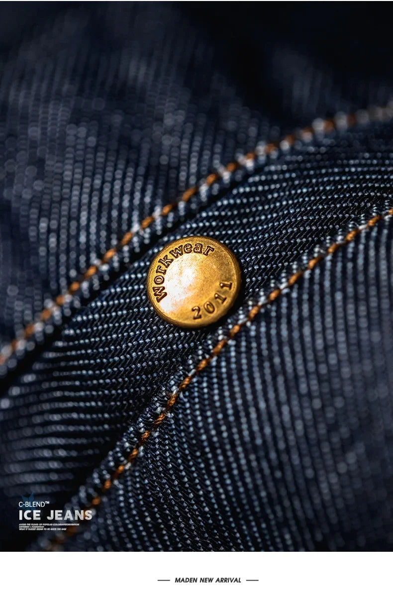 Autumn Casual Jeans for Men Washed Double Pleated Baggy Straight Denim Trousers Mid-rise Zipper Wear-resistant Jeans
